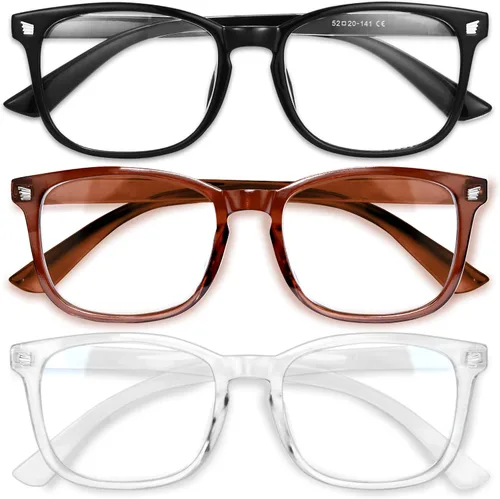Vista 26 de Gaoye - Paquete de 3 anteojos de bloqueo de luz azul, falsos, cuadrados, de moda, anti rayos UV, para computadora, juegos, para mujeres/hombres
