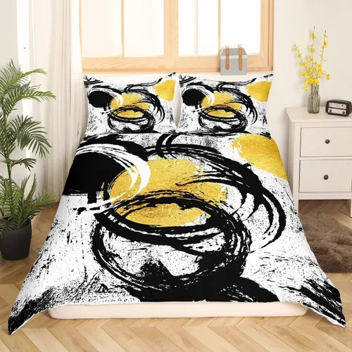Vista 3 de Manfei Juego de funda de edredón abstracta tamaño individual, juego de ropa de cama geométrico moderno de 2 piezas para decoración de dormitorio