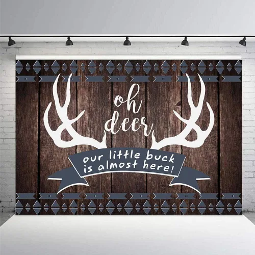 Vista 4 de MEHOFOND 7 x 5 pies rústico Oh Deer Baby Shower fondo de madera It's a Boy Buck On The Way Baby Shower Antlers Woodland telón de fondo decoración