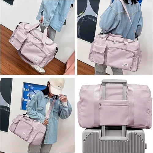 Vista 7 de Suruid Bolsa de gimnasio deportiva con compartimento para zapatos, bolsa de viaje con bolsillo separado seco y húmedo para hombres y mujeres, bolsa