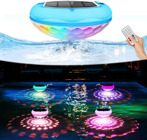 Vista 10 de QOLNBY Luces de Piscina, 2 en 1 Solar USB Recargables Luces Flotantes para Piscina, 6.69 Pulgadas 2600mAh IP68 Impermeable 6 Modos Dinámicos
