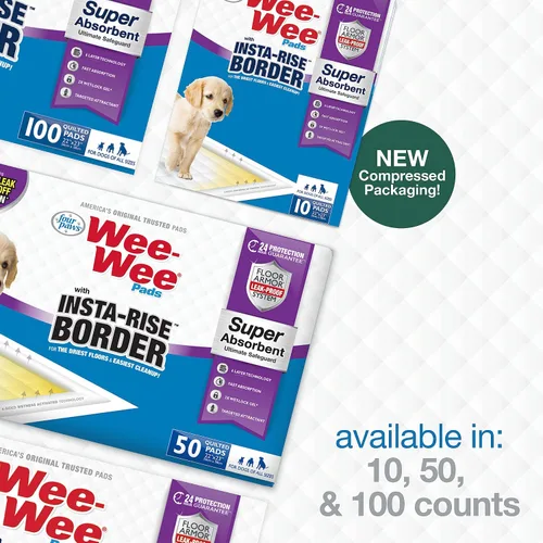 Vista 8 de Four Paws Wee-Wee - Almohadillas para orinar súper absorbentes sin perfume para perros y cachorros con borde Insta-Rise para perros, a prueba