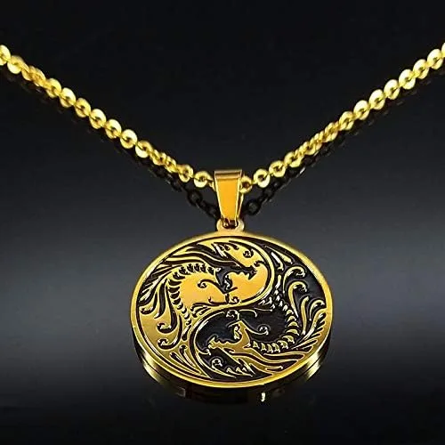 Vista 3 de 2024 Yin Yang Dragon Stainless Steel Necklaces for Women Gold Color Pendant Necklace Jewelry Bisuteria