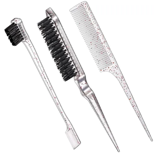 Vista 10 de Geiserailie Juego de 3 cepillos para cabello peinado hacia atrás, cepillo de cerdas, control de bordes, peine para desenredar para cabello negro