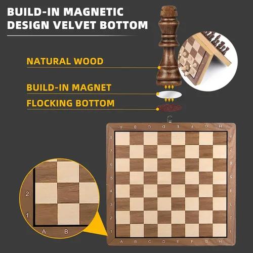 Vista 3 de Lumigens -Juego de ajedrez - Juego de ajedrez magnético de madera Tablero de ajedrez con alfanumérico, tablero plegable Juego de ajedrez