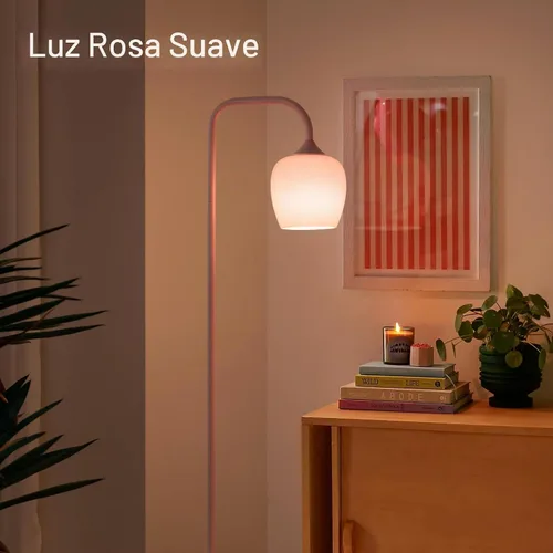 Vista 2 de ONEWISH Lámpara de pie rosa, moderna lámpara de pie para sala de estar, dormitorio, pantalla de lámpara de cristal, bombilla LED incluida, bonito