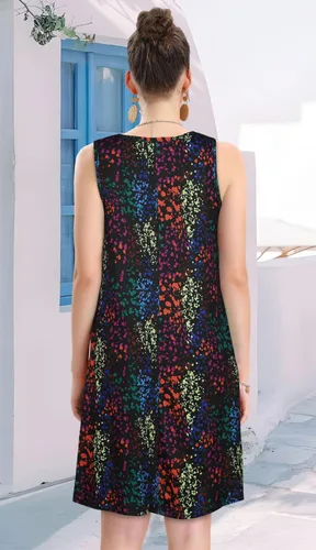 Vista 5 de elescat - Vestidos de verano para mujer, estilo informal, sin mangas, estampado floral, holgado, con bolsillo