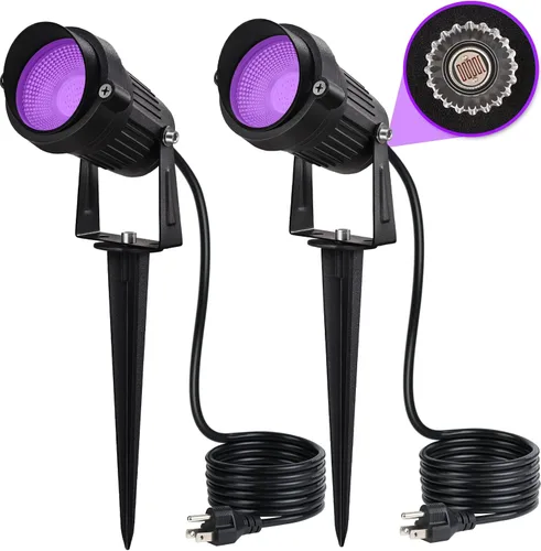 Vista 10 de SUNVIE 1 paquete de focos de Halloween para exteriores, luz negra con sensor de fotocélula de 10 W, foco de luz negra, impermeable, luz LED negra