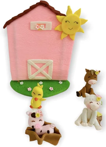 Vista 4 de Conjunto de granja 3D y sombreros de fiesta para cupcakes