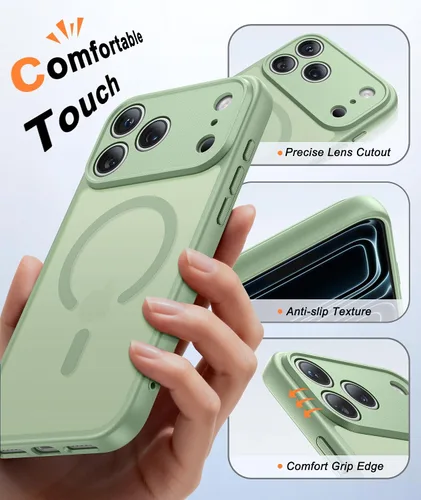 Vista 1085 de FNTCASE Funda para iPhone 17 Pro: Fundas delgadas translúcidas de color azul claro compatibles con MagSafe, protección completa de la cámara