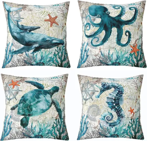 Vista 6 de Feelyou Fundas de Almohada Decorativas de León 16"x16" Juego de 4 Funda de Cojín Suave de Tigre Decoración de Lobo Funda de Almohada de Leopardo