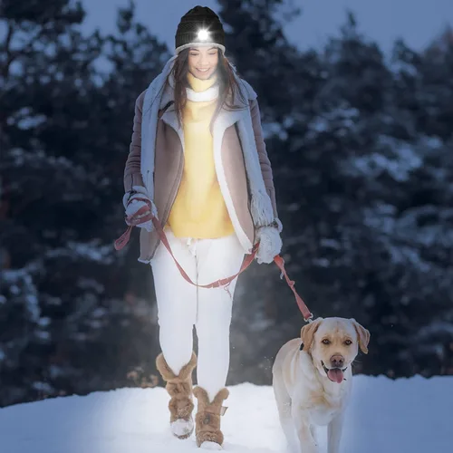 Vista 4 de HIGHEVER Gorro LED con luz, regalos para hombres y mujeres, linterna con faro, gorro de invierno