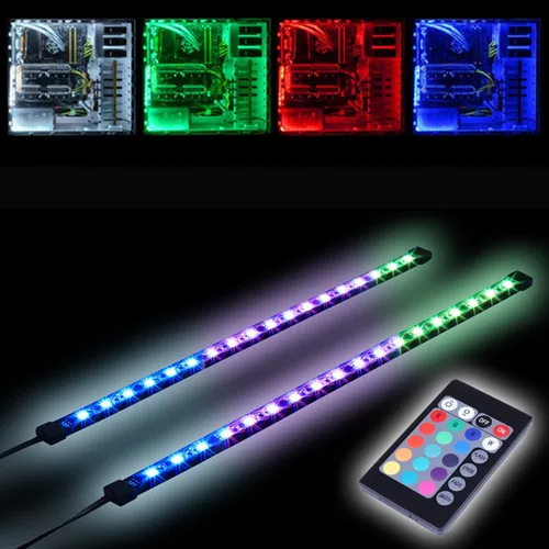 Vista 2 de Tira de iluminación LED RGB para computadora a través de imán con controlador para computadora de escritorio, torre media torre completa