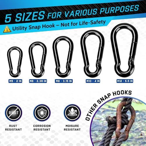 Vista 4 de PAMAZY 2 ganchos de resorte de 4 pulgadas con capacidad de 700 libras, clip de mosquetón, conector de cuerda resistente, mosquetones de enlace