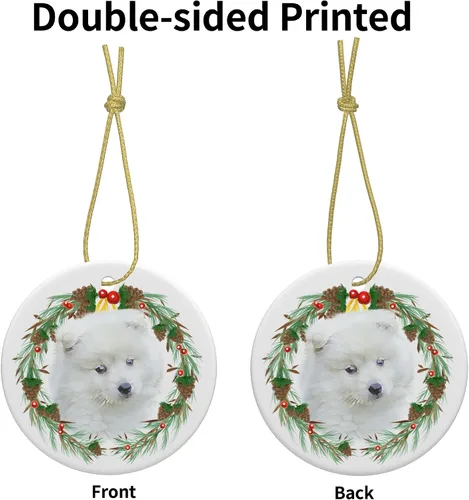 Vista 4 de Colgante de perro esquimal americano de 3 pulgadas para decoración de árbol de Navidad, bonito adorno de día festivo para cachorros, regalos