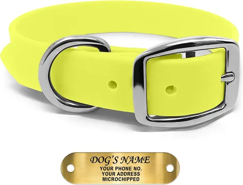 Vista 14 de Regal Dog Products Collares de perro pequeños negros impermeables con placa de nombre personalizada grabada Collar de perro de Biothane