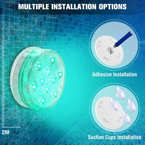 Vista 3 de Qoolife - Luces recargables sumergibles para piscina con mando a distancia, impermeables, carga subacuática, operadas por batería, controladas, 25