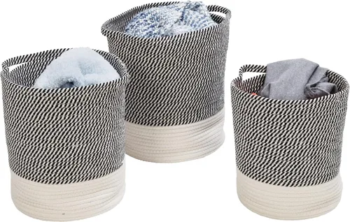 Vista 5 de Honey-Can-Do Juego de 3 cestas de cuerda de algodón de dos tonos para almacenamiento y organización, gris/blanco STO-09536 gris