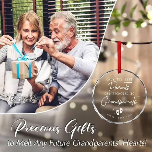 Vista 2 de OASSIE Adornos Navideños para Abuelos - Regalos de Anuncio de Embarazo Adornos de Vidrio para Árbol con Tarjeta - Promovido para Abuelos Regalos