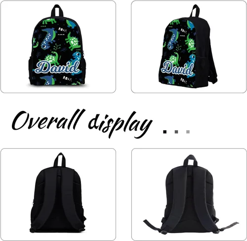 Vista 4 de Mochila escolar de dinosaurio personalizada, mochila con nombre personalizado, mochila ligera para niñas y niños, mochila casual, Estilo 3, Casual