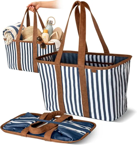 Vista 11 de CleverMade Collapsible LUXE Tote, 30L Foldable Grocery Shopping Bag, Reusable