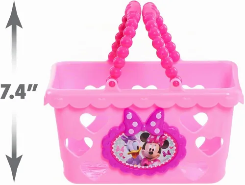 Vista 4 de Conjunto de Cesta de Compras Bowtastic de Minnie Bow-Tique de Disney Junior con Comida de Juguete y Accesorios, Juego de Simulación, Juguetes
