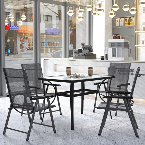 Vista 2 de soges Mesa de café bistró de 47 pulgadas para patio al aire libre, mesa de comedor rectangular con marco de acero templado con agujero