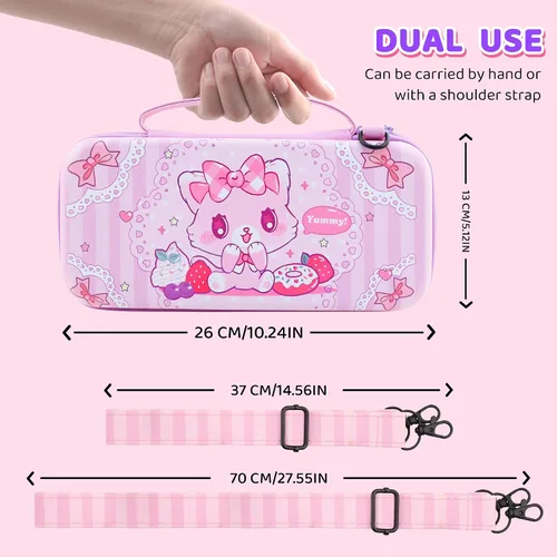 Vista 6 de HYPERCASE Cute Cat Switch Case Kit for NS Accessories Storage, with Portable Travel Carrying Bag Pouch, Soft Switch Protective Skin Cover, HD Screen