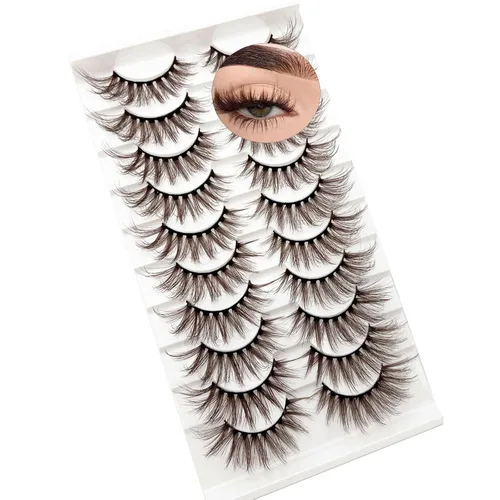 Vista 12 de Pestañas marrones, pestañas postizas de ojo de gato, pestañas postizas de visón esponjosas, dramáticas, de color marrón oscuro, pestañas postizas