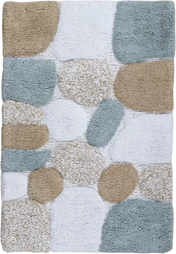 Vista 9 de Ramanta Home Alfombra de baño de algodón puro con piedra de guijarro, color beige gris, súper suave, antideslizante, absorbente, para baño, cocina