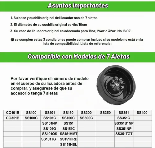 Vista 4 de Cuchilla de repuesto SS101 para accesorios de licuadora Ninja, cuchilla de licuadora de 7 aletas