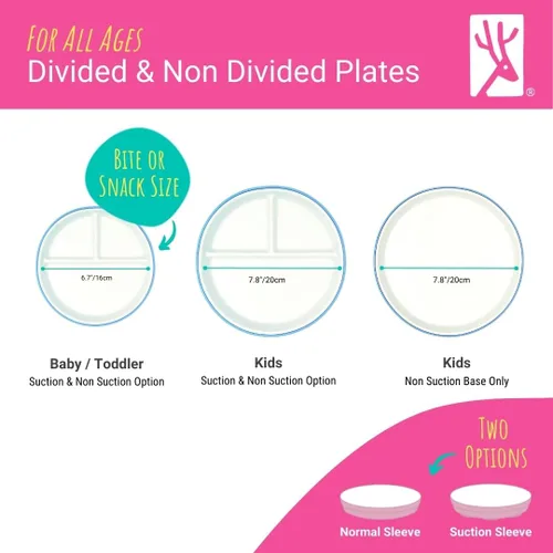 Vista 5 de Elk and Friends Platos blancos de porcelana para niños de 7.8 pulgadas con fundas de silicona, adecuados para bebés/niños pequeños, aptos