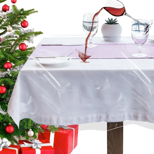 Vista 22 de LAMINET Protector de Mantel de Plástico Transparente – Cubierta de Mesa de Vinilo Resistente de Lujo – 54" Cuadrado – Cristalino, Fácil de Limpiar.