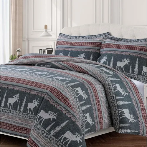 Vista 8 de Tribeca Living ST170DSQUBG - Juego de edredón de franela de gran tamaño, tamaño Queen, negro/gris