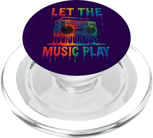 Vista 7 de Freestyle Music Let The Music Play Retro Drip Boombox Color PopSockets Adhesivo PopGrip