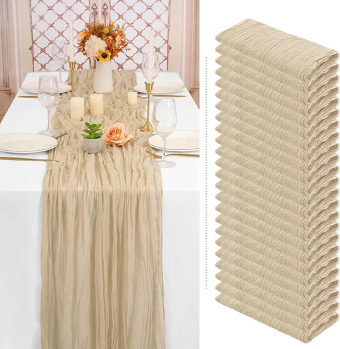 Vista 10 de Paquete de 6 caminos de mesa de estopilla rosa, extra anchos de 35 x 120 Rosa bebé