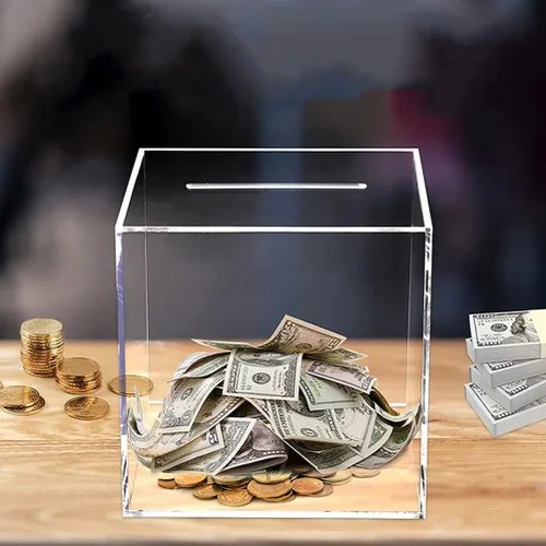 Vista 5 de Alcancía transparente, acrílico transparente, monedas simples para ahorrar dinero en efectivo caja para Año Nuevo