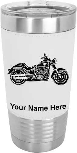 Vista 22 de LaserGram - Vaso de 20 onzas con aislamiento al vacío, estilo motocicleta, grabado personalizado incluido (piel sintética, estilo béisbol)