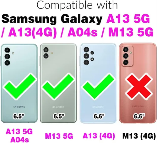 Vista 2 de Asuwish Funda de teléfono para Samsung Galaxy A13 5G/4G con protector de pantalla de vidrio templado, tarjetero con soporte para tarjeteros, soporte