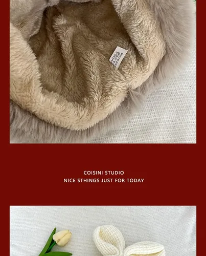 Vista 4 de Fauxfur Y2k - Gorro de conejo para mujer, gorro de invierno cálido con diseño de calavera y pompón, sombrero holgado