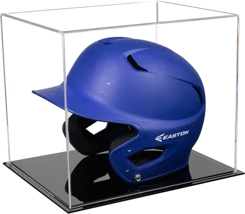 Vista 4 de Better Display Cases Vitrina acrílica para casco de bateo de béisbol con espejo, elevadores rosados, montaje en pared y base de espejo (V22/A012)