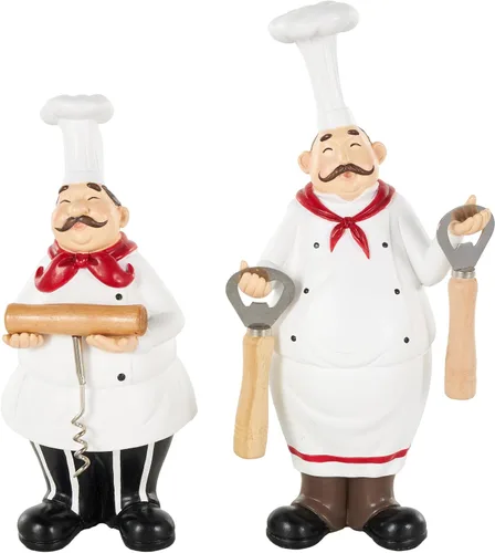 Vista 10 de Deco 79 Polystone - Escultura decorativa de chef, estatuas decorativas de cocina con letreros de bienvenida, juego de 2 figuras decorativas de 5