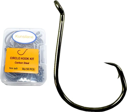 Vista 9 de Ganchos circulares para pesca de gato, 50/100 unidades, ganchos circulares de pesca de pulpo, agua salada, agua dulce para bagre lubina Redfish 1/0