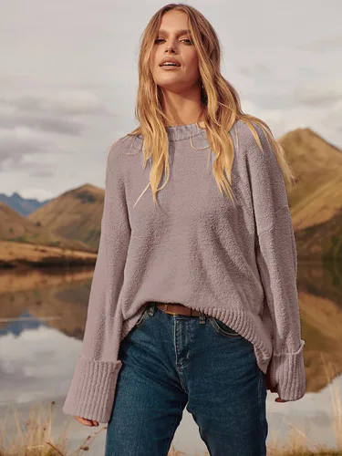Vista 127 de LOGENE Suéter de gran tamaño para mujer, cuello redondo, manga larga, suave, mullido, suéter de punto 2025 para otoño e invierno