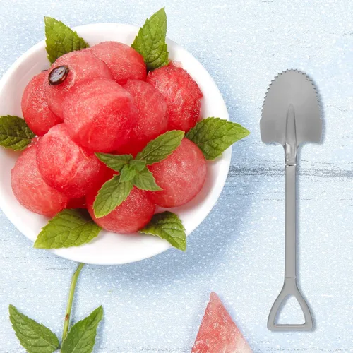 Vista 2 de Angoily Paquete de 4 cucharas de pomelo con borde dentado de acero inoxidable para sandía, cítricos, melón, melocotón, pala curvada, 6.18 pulgadas