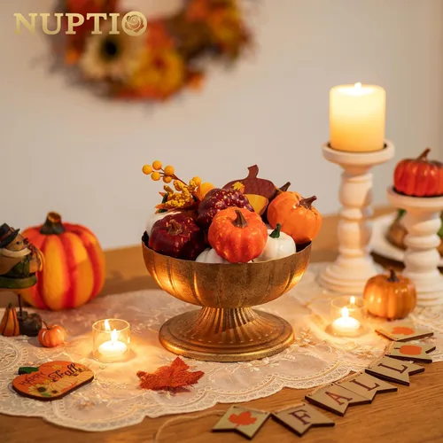 Vista 7 de NUPTIO Jarrones Dorados Desgastados para Centros de Mesa: Jarrones de Compota de Latón Rústicos para Flores - Decoración de Cuenco con Pedestal