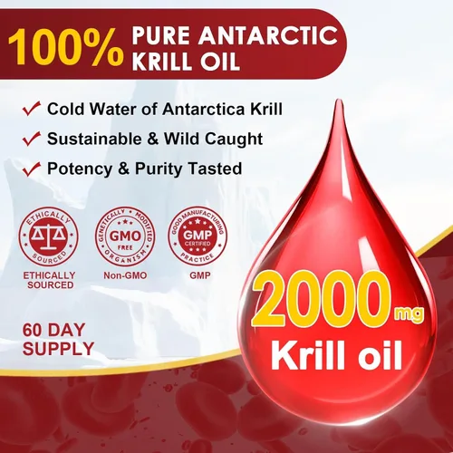 Vista 7 de NATURE TARGET Aceite de krill 2000 mg con Omega-3 y Astaxantina, 120 cápsulas blandas Omega 3 EPA and DHA with Choline, Helps Support Heart