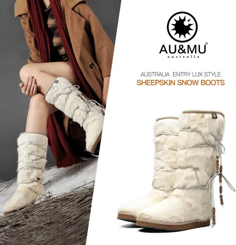 Vista 2 de AU&MU Aumu - Botas de piel de oveja para mujer, cómodas, de piel de oveja