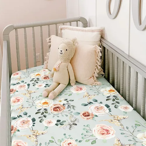 Vista 3 de GRSSDER Juego de 2 sábanas elásticas para cuna para bebé, ultra suaves, universales, se adaptan a la mayoría de las almohadillas de colchón de cuna