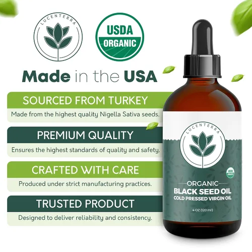 Vista 7 de Aceite orgánico de semillas negras de 4 onzas, prensado en frío, timoquinona, certificado USDA, Nigella Sativa turca, antioxidante puro para apoyo